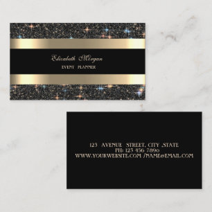 Elegant moderne gold gestreifte schwarze Glitter F Visitenkarte