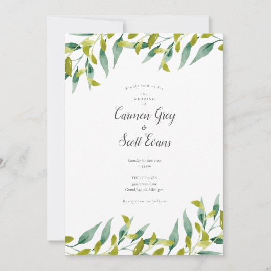 Elegant Moderne Grüne Chic Script Wedding Einladung (Vorderseite)