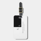 Elegant Moderne Half Schwarz Halbweiß Mit Monogram Gepäckanhänger (Vorderseite vertikal)