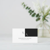 Elegant Moderne Half Schwarz Halbweiß Mit Monogram Visitenkarte (Stehend Vorderseite)