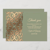 Elegant Moderne Hochzeit Grün & Gold Luxus Dankeskarte (Vorne/Hinten)