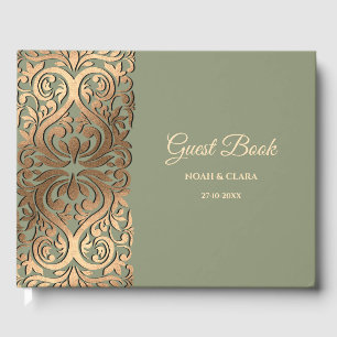 Elegant Moderne Hochzeit Grün & Gold Luxus Gästebuch