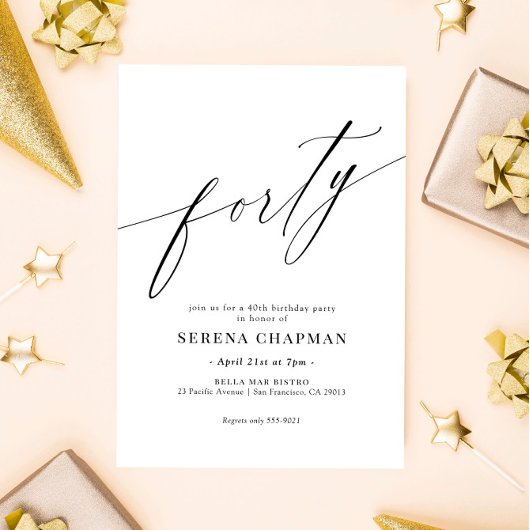 Elegant Moderne Kalligraphie 40. Geburtstag Einladung