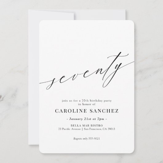 Elegant Moderne Kalligraphie 70. Geburtstag Einladung (Vorderseite)