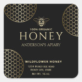 Elegant Moderne Kreise goldene Honigwabenbiene Quadratischer Aufkleber (Vorderseite)