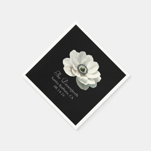 Elegant Moderne Luxus Floral Wedding Black & White Serviette (Ecke)