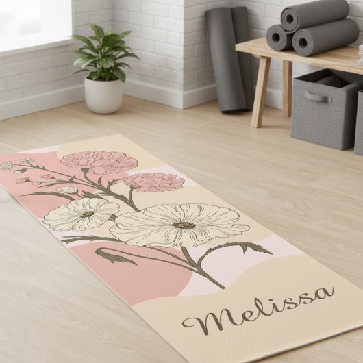 Elegant Moderne Pastellfarben Orange und Pink Flor Yogamatte