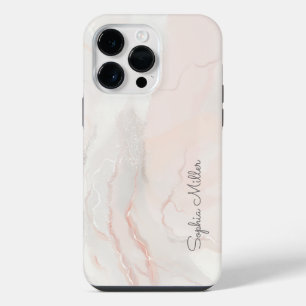 Elegant Moderne Perlenmarmor-Rosa Gold mit Namen iPhone 14 Pro Max Hülle