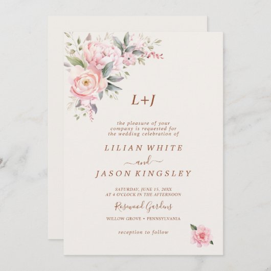 Elegant Moderne rosa Rose Blütenvielfalt Einladung (Vorne/Hinten)