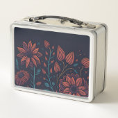 Elegant Moderne Rot und Blau Blumen Personalisiert Metall Brotdose (Rückseite)