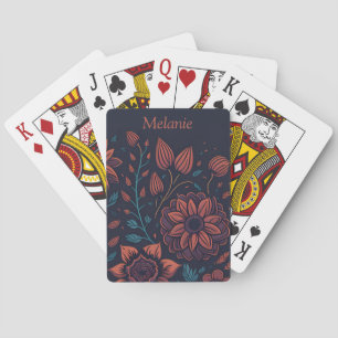 Elegant moderne rote und blaue florale personalisi spielkarten