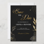 Elegant Moderne Schwarz-Gold-Blüte Save The Date (Vorderseite)