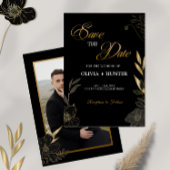 Elegant Moderne Schwarz-Gold-Blüte Save The Date