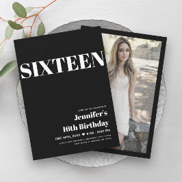 ELEGANT Moderne Schwarz & Weiß 16 Typografie Einladung