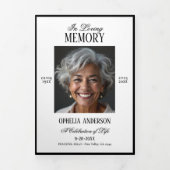 Elegant Moderne Schwarz & Weiß 2-Foto Beerdigung Dreifach-gefaltete Programmkarte (Cover)