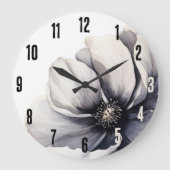 Elegant Moderne Schwarz-weiße Blumen Große Wanduhr (Vorderseite)