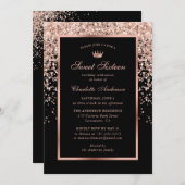 Elegant Moderne Schwarze Rose Gold Sweet 16 Geburt Einladung (Vorne/Hinten)