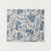 Elegant Moderne Vintage Elfenbein Marineblau Blume Wandteppich (Vorderseite (Horizontal))