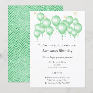 ELEGANT MODERNER BALLOON SAGE GRÜNE ZICKZACK GEBUR EINLADUNG