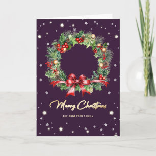 Elegant Moderner Kranz Lila Foto Frohe Weihnachten