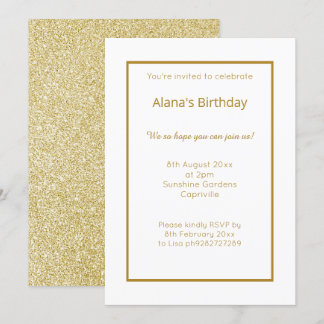 ELEGANT MODERNER WEISSER GOLD GLITZER EINFACH EINLADUNG