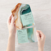 Elegant Modernes Abstraktes Agate Aquamarin All In One Einladung (Abreißen)