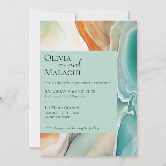 Elegant Modernes Abstraktes Agate Aquamarin Einladung (Vorderseite)