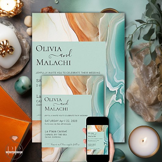 Elegant Modernes Abstraktes Agate Aquamarin Einladung