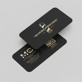 Elegant Modernes Barbershop Barber Pole Black Gold Visitenkarte
