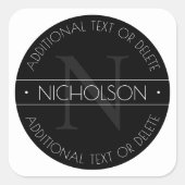 Elegant Modernes bearbeitbares Monogramm Schwarz & Quadratischer Aufkleber (Vorderseite)