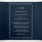 Elegant Modernes Blaues Monogramm Einfache Hochzei Dreifach Gefaltete Einladung (Innenseite Mitte)