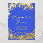 Elegant Modernes Blue Gold Surfer Wave Beach Hochz Folieneinladung (Vorderseite)