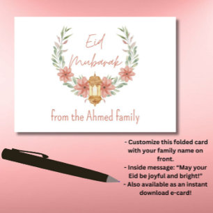 Elegant Modernes Blumenegel Mubarak Name Rosa Weiß Karte