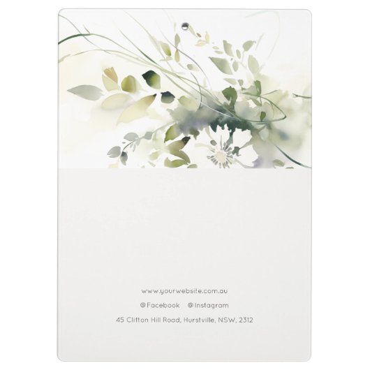 Elegant Modernes Boho Abstrakt grüne weiße Blüte Klemmbrett (Rückseite)