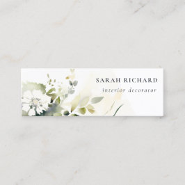 Elegant Modernes Boho Abstrakt grüne weiße Blüte Mini Visitenkarte