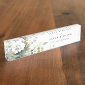 Elegant Modernes Boho Abstrakt grüne weiße Blüte Namensplakette (Seite)