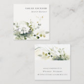 Elegant Modernes Boho Abstrakt grüne weiße Blüte Quadratische Visitenkarte (Vorne/Hinten)