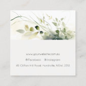 Elegant Modernes Boho Abstrakt grüne weiße Blüte Quadratische Visitenkarte (Rückseite)