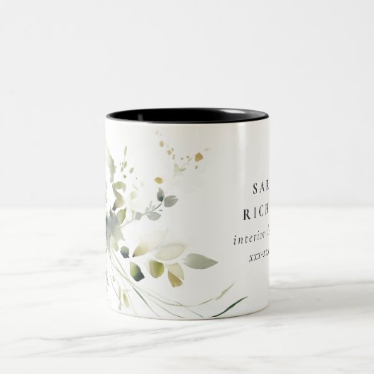 Elegant Modernes Boho Abstrakt grüne weiße Blüte Zweifarbige Tasse (Mittel)