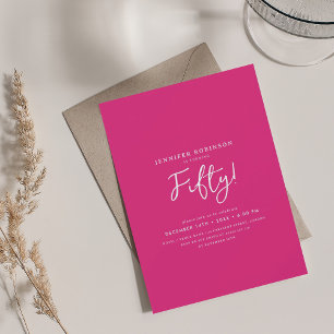 Elegant Modernes Drehbuch 50. Geburtstag Hot Pink Einladung