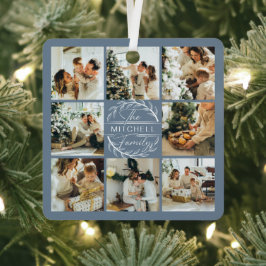 Elegant Modernes Dusty Blue Family Foto Collage Ornament Aus Metall