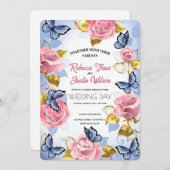 Elegant Modernes Dusty Rosa Rose Floral Einladung (Vorne/Hinten)