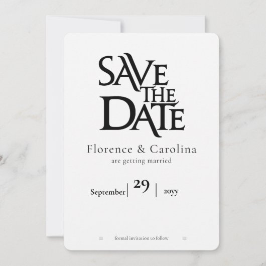 Elegant Modernes Einfaches Schwarz auf Weiß Save The Date (Vorderseite)