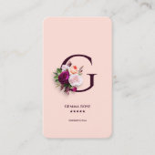 Elegant Modernes, florales botanisches G Pink Visitenkarte (Vorderseite)