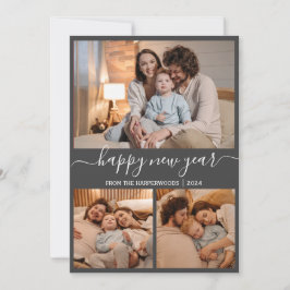 Elegant Modernes glückliches neues Jahr Schwarz 3  Feiertagskarte