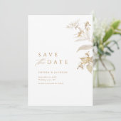 Elegant Modernes Gold Botanisches Floral Save the  Date (Stehend Vorderseite)