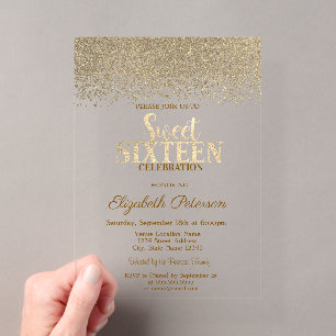 Elegant modernes Gold Diamanten Navy Blau Sweet 16 Acryleinladungen