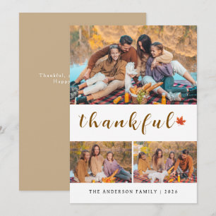 Elegant Modernes Happy Thanksgiving Herbst 3 Foto Feiertagskarte