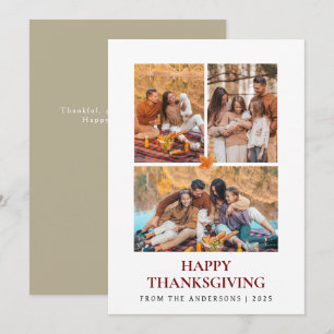 Elegant Modernes Happy Thanksgiving Herbst 3 Foto Feiertagskarte