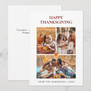 Elegant Modernes Happy Thanksgiving Herbst 3 Foto Feiertagskarte